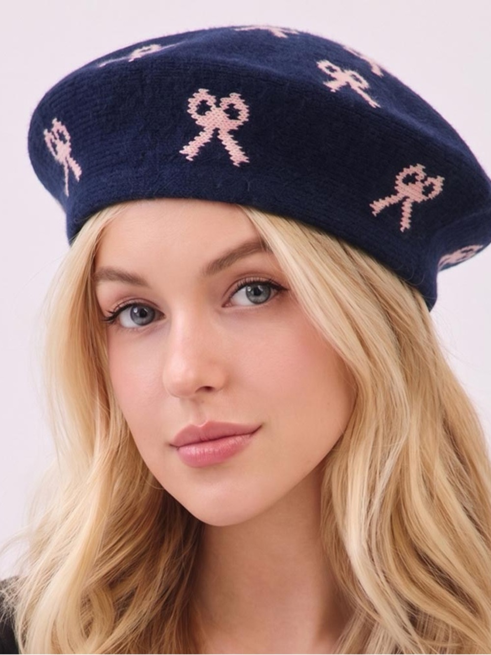 Navy Bow-Accent Beret - Women Accessories